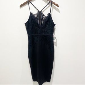 NWT IRIS Basic black stretch lace spaghetti fitted mini dress - M